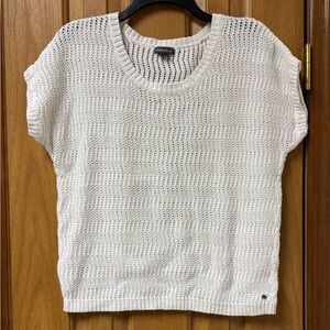 Women’s Eddie Bauer White Knit Summer Short Sleeve Sweater Top Size XL